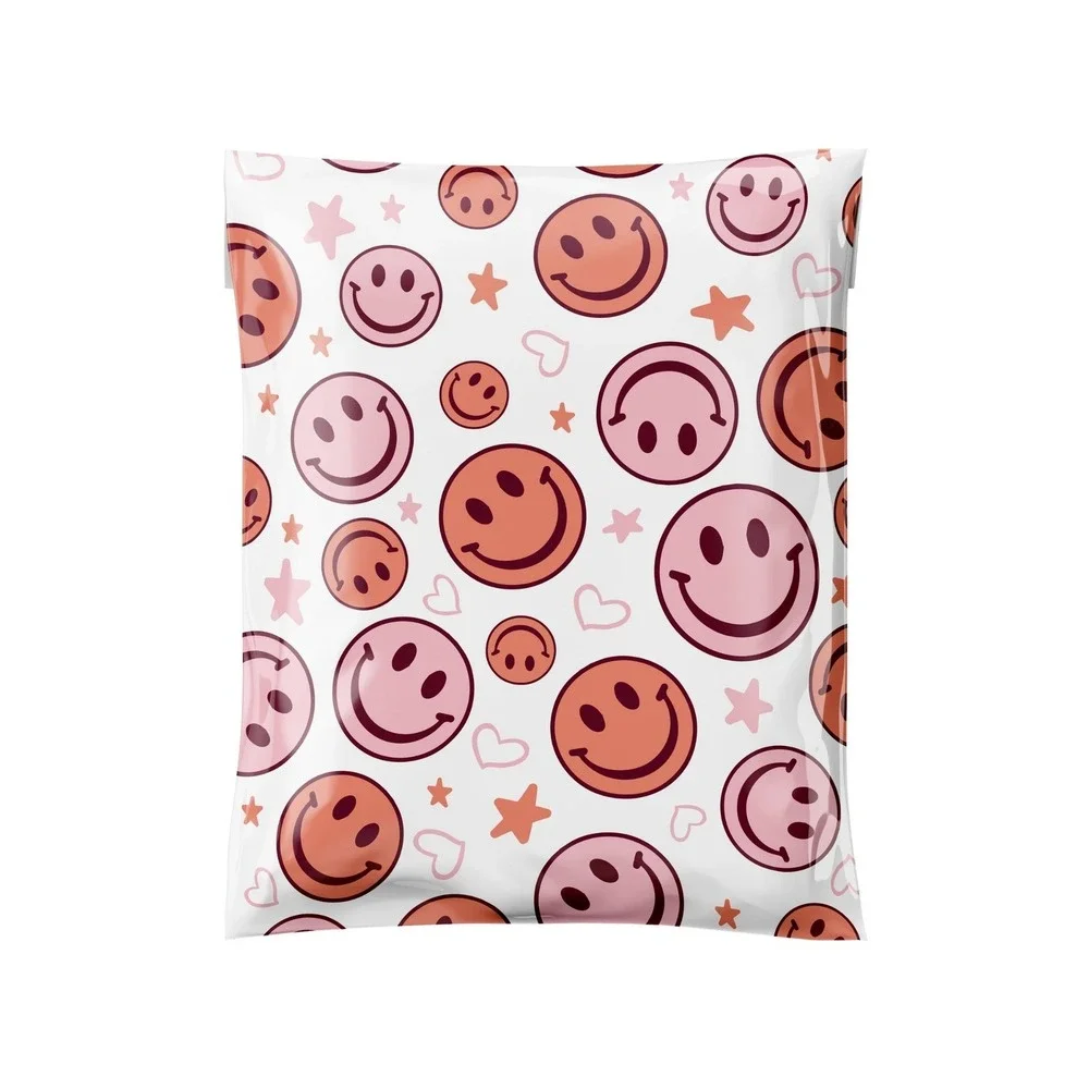 Pink Smiley Face Poly Mailers 10x13 Inch 100 Pack Shipping Supplies Happy Face